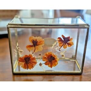 Vintage Brass Acrylic Trinket Jewelry Box California Blossoms